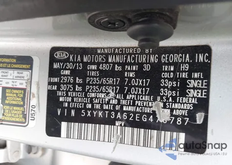 2014 Kia Sorento Lx z USA, uszkodzony, nr VIN 5XYKT3A62EG476787